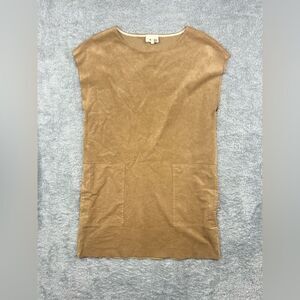 Aritzia Wilfred Free Nori Faux Suede Mini Dress Sleeveless Raw Hems Camel Sz M